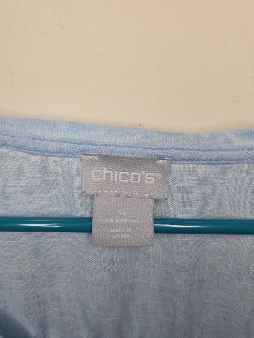 Chico's Sky Blue‎ V-Neck Linen Tunic Lightweight Hi Low Size 4 - Picture 2 of 5